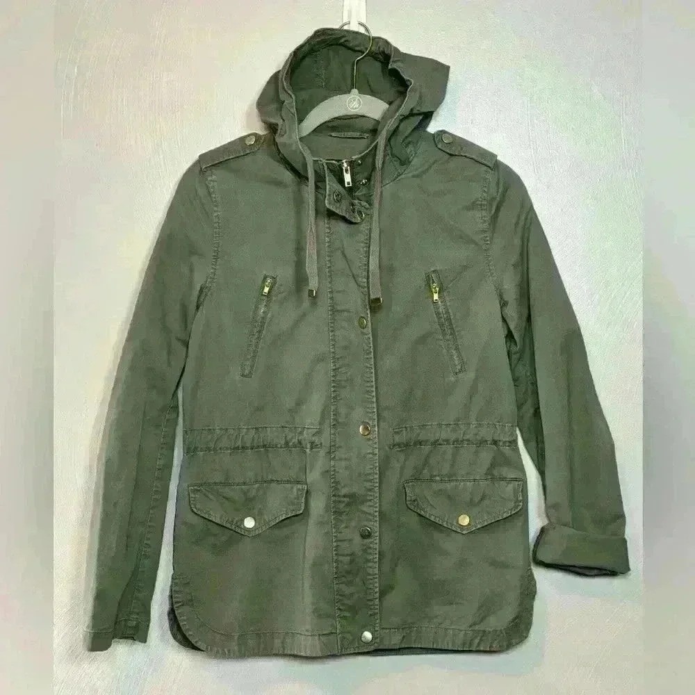 Love Tree Women's Utility Jacket Army Green Hooded Size Small